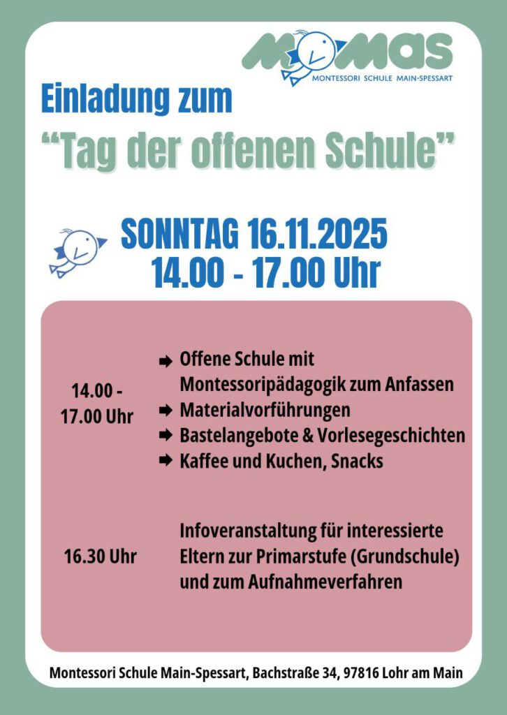 Flyer Einladung Tag der offenen Tür, Momas Montessori-Schule Main-Spessart